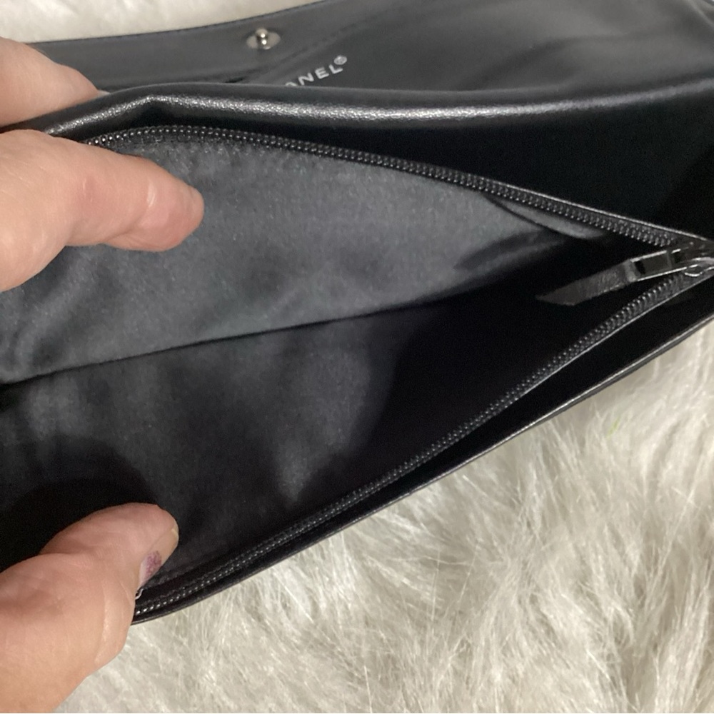 CHANEL Travel Ligne Long Bi Fold Wallet #756615 Black Nylon Jacquard Leather - Picture 12 of 15